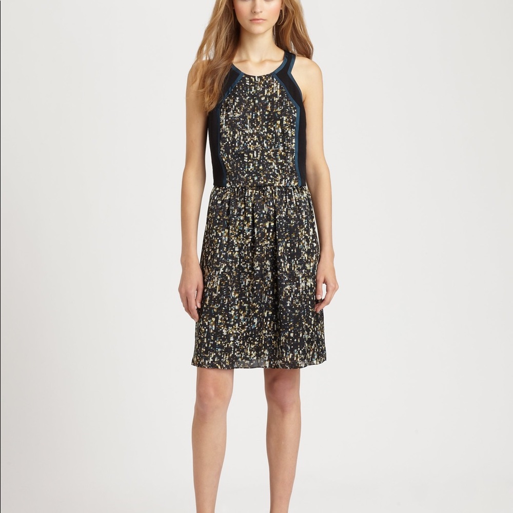 Rebecca Taylor Sequin-Print Racerback Skater Dress in Black size 4